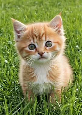 Cute Orange Kitten in Grass