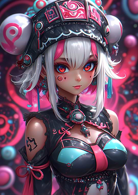 Anime Girl with Red Eyes Gaming