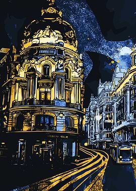 Nighttime Cityscape Madrid Spain