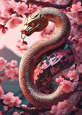 Golden Dragon in Cherry Blossoms