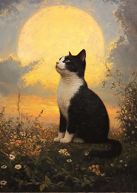 Cat Gazing at the Moon