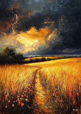 Impressionist Inspired Storm Over Golden Fields