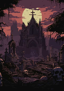 Gothic Cemetery at Dusk