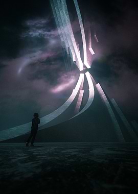 Silhouette Against Ancient Structure