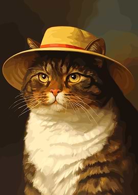 Cat in a Straw Hat