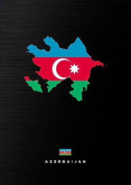 Azerbaijan Map with Flag