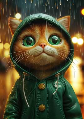 Cute Cat in Rain
