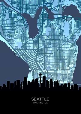 Seattle Washington Skyline Map