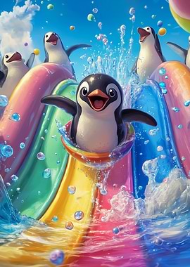 Penguins on Water Slides