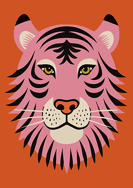 Tiger Portrait in Pink and Orange