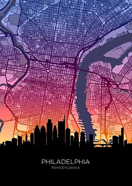 Philadelphia Pennsylvania Skyline Map