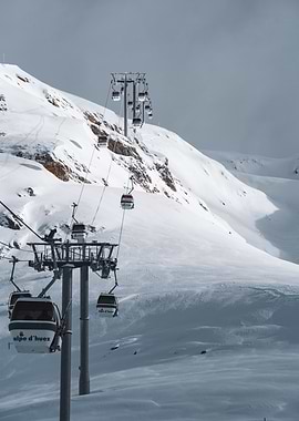 Ski Lift in Snowy Mountains