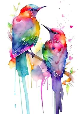 Rainbow Watercolor Birds