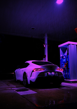 White Sports Car at Night
