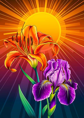 Sunlit Flowers: Splendor Iris and Tiger Lily