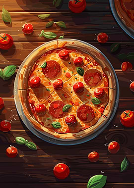 Pepperoni Pizza with Cherry Tomatoes