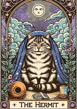 The Hermit Cat Tarot Card