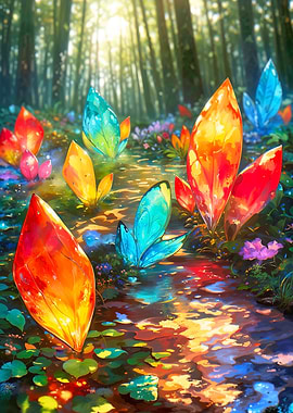 Crystal Butterflies in Forest