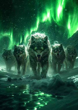 Wolf and Northern Lights