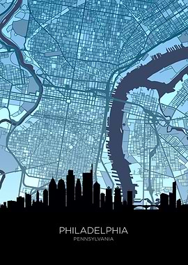 Philadelphia Pennsylvania Skyline Map