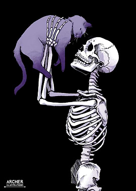 Skeleton Holding Cat