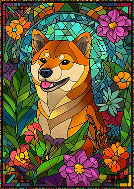 Shiba Inu Stained Glass