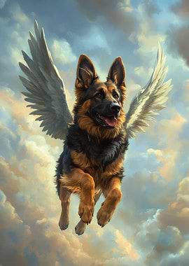 German Shepherd with Angel Wings | Loyal Companion Tribute