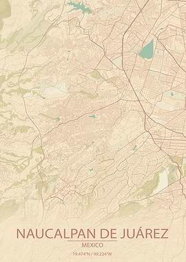 Naucalpan de Juárez Mexico Vintage Style Map