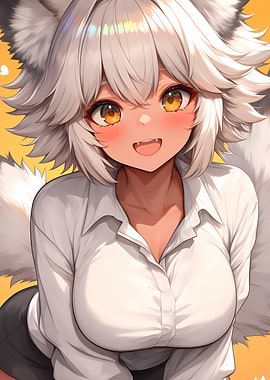 Anime Wolf Girl with White Hair