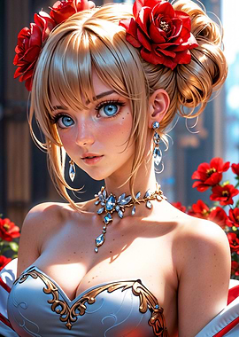 Elegant Fantasy Portrait of a Woman with Roses