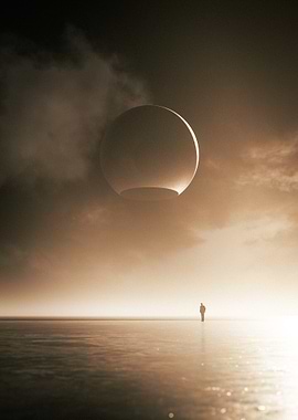 Lone Figure Under a Giant Orb
