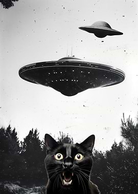 UFO Selfie Funny Alien Encounter Cat