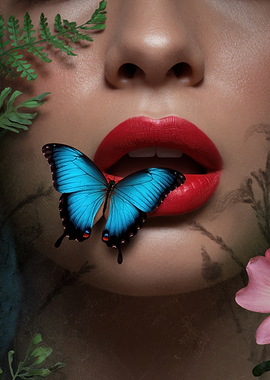 Blue Butterfly on Lips
