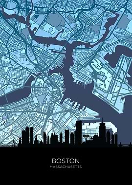 Boston Massachusetts Skyline Map