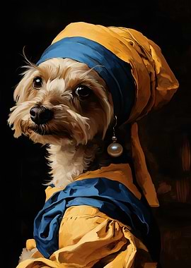 Dog as Girl with a Pearl Earring