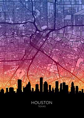 Houston Texas Skyline Map
