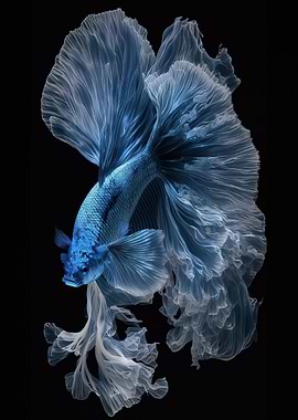 Blue Betta Fish with Flowing Fins