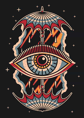 Umbrella & eye vintage art