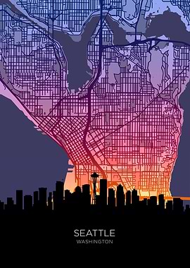 Seattle Washington Skyline Map