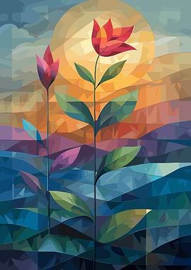 Geometric Floral Sunset