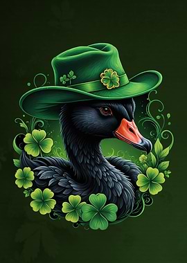 Black Swan with Shamrock Hat