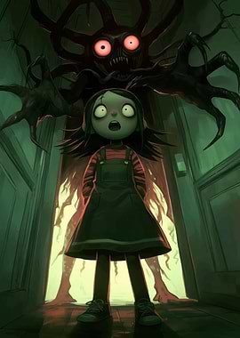 Horror Illustration - Girl and Monster