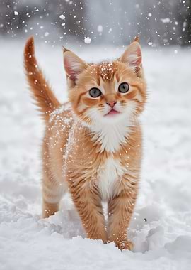 Ginger Kitten in Snow