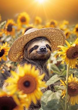 Sloth in Sunflower Field, relax, summer, cute animal