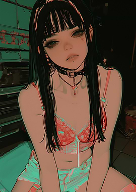 Anime Girl with Red Bra