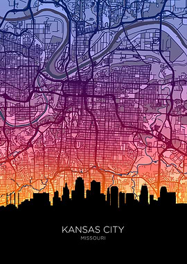 Kansas City Missouri Skyline Map
