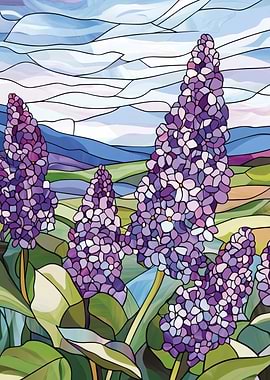 Lilac Flowers in Stained Glass