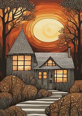 Autumn Cottage Sunset