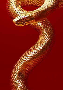 Golden Snake on Red