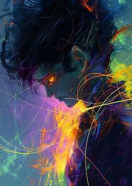 Abstract Portrait with Glowing Lines